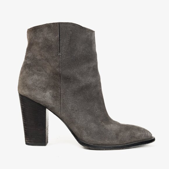 Vince Grey Nubuck Leather Block Heel Point Toe Boots - Picture 1 of 9